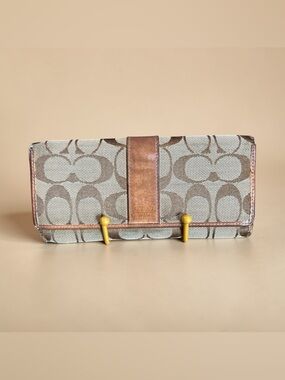 Coach “Project” Signature Canvas Wallet in Tan and Brown